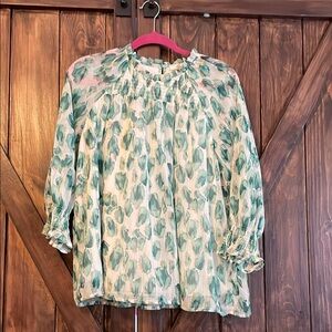 Entro Green and White Textured Blouse